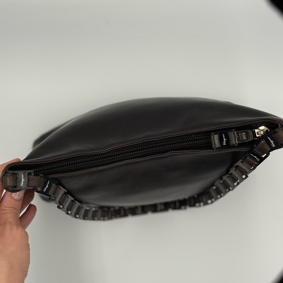 Salvatore Ferragamo Dark Brown Leather Shoulder Bag with Chain Strap - Picture 8 of 12